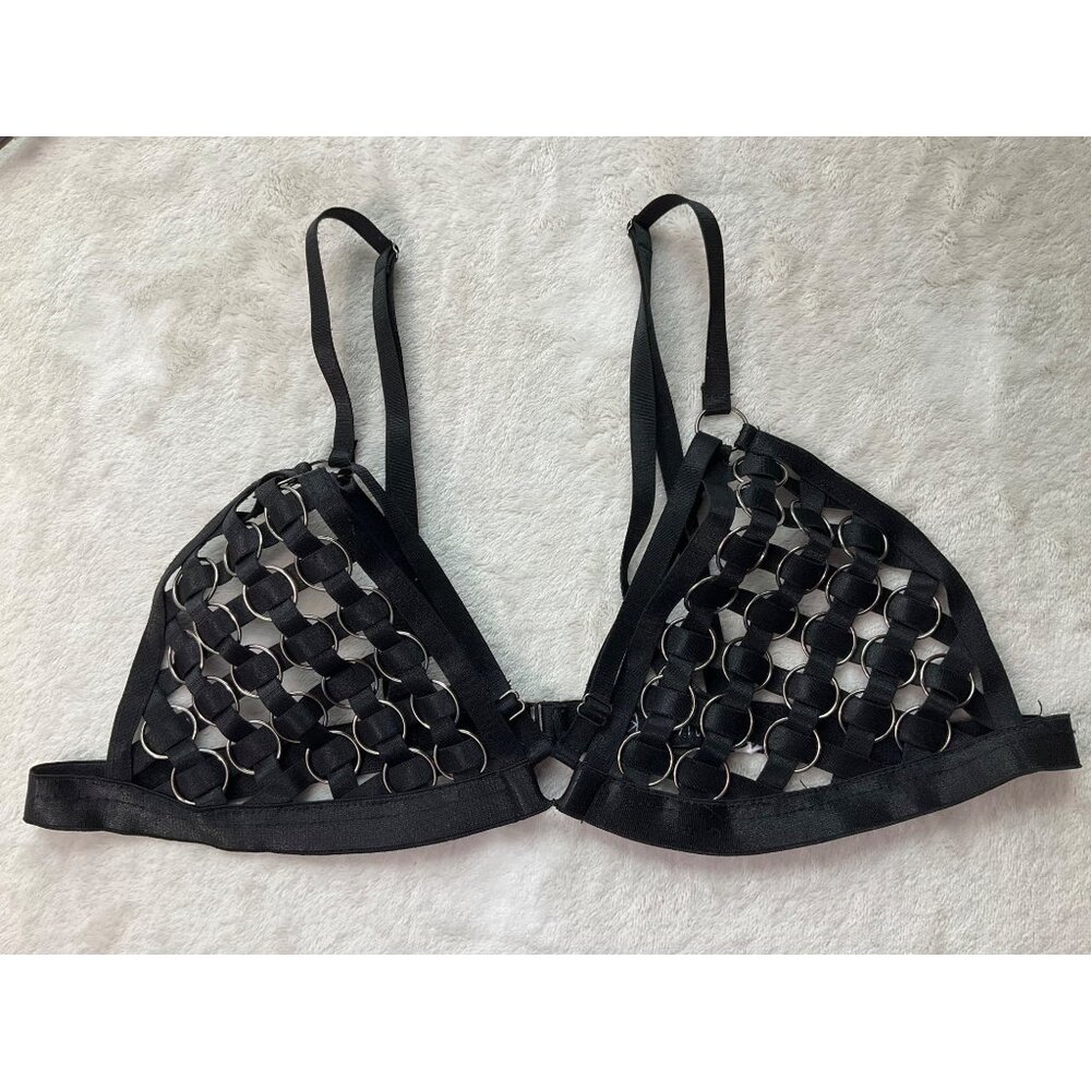 REHAB Womens Sz Med/Large black Bra Goth metal statement adjustable